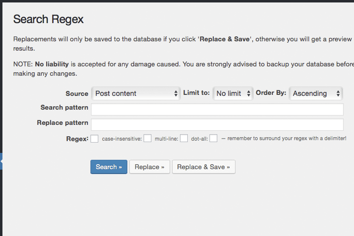 WordPress Plugin 'Search Regex'